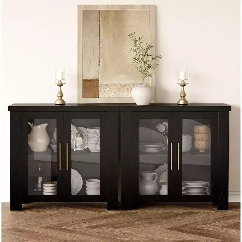 Bahut de buffet avec portes en verre, buffet moderne avec rangement, table de buffet en bois pour salon, salle à manger et cuisine
