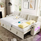 Canapé-lit d'angle réversible en velours 84 po – Canapé sectionnel convertible avec rangement, station de recharge et lumières DEL pour salon
