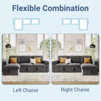 Canapé-lit d'angle réversible en velours 84 po – Canapé sectionnel convertible avec rangement, station de recharge et lumières DEL pour salon