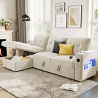 Canapé-lit d'angle réversible en velours 84 po – Canapé sectionnel convertible avec rangement, station de recharge et lumières DEL pour salon