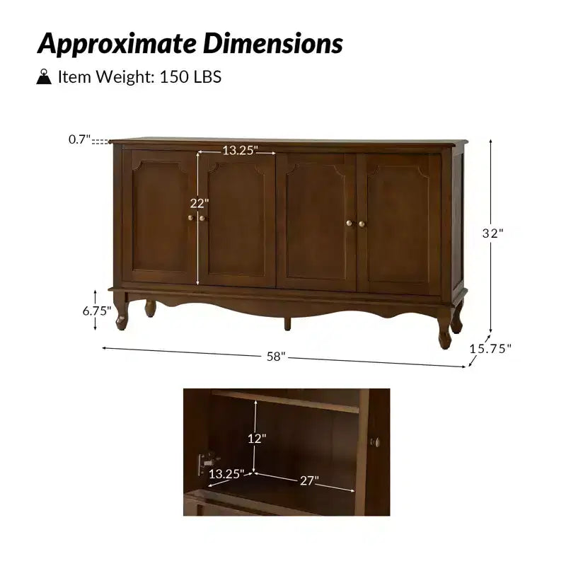 Janey 58 Buffet à 4 portes de large|HULALA HOME-ACORN