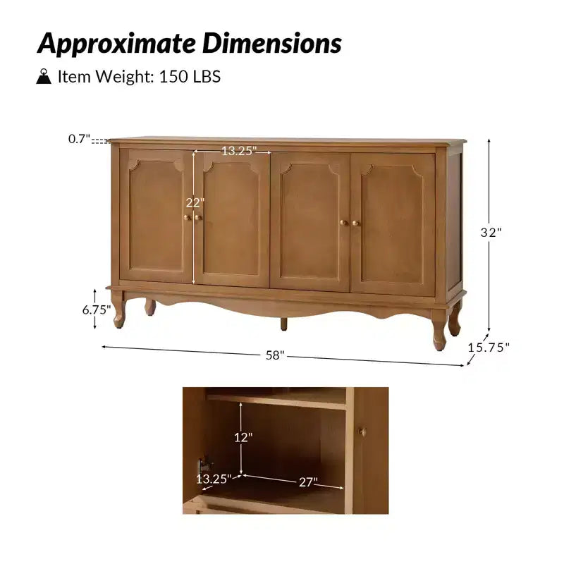 Janey 58 Buffet à 4 portes de large|HULALA HOME-ACORN