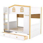 Lit superposé Whisen avec balustrades en forme de maison et étagères de rangement et tiroirs ou lit gigogne