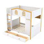 Lit superposé Whisen avec balustrades en forme de maison et étagères de rangement et tiroirs ou lit gigogne