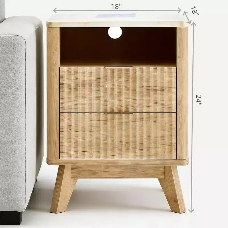 Table de chevet moderne compacte de 45 cm avec plateau en faux marbre, table d'appoint à bords incurvés avec 2 tiroirs et rangement ouvert pour chambre ou salon