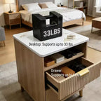 Table de chevet moderne compacte de 45 cm avec plateau en faux marbre, table d'appoint à bords incurvés avec 2 tiroirs et rangement ouvert pour chambre ou salon