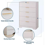 Commode haute à 5 tiroirs, commode moderne en bois avec glissières fluides et poignées métalliques dorées, armoire de rangement de 80 cm pour chambre à coucher, salon, entrée
