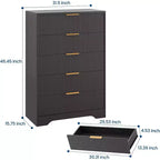 Commode haute à 5 tiroirs, commode moderne en bois avec glissières fluides et poignées métalliques dorées, armoire de rangement de 80 cm pour chambre à coucher, salon, entrée