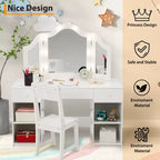 Coiffeuse pour enfants avec lumières, coiffeuse de princesse avec meuble de rangement, miroir triptyque détachable à éclairage tactile, coiffeuse 2 en 1, blanc