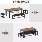 Ensemble de salle à manger extensible peu encombrant pour 4 à 8 personnes, table multifonctionnelle de 160 cm avec bancs et tabourets, imperméable, anti-marques, style moderne du milieu du siècle