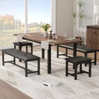 Ensemble de salle à manger extensible peu encombrant pour 4 à 8 personnes, table multifonctionnelle de 160 cm avec bancs et tabourets, imperméable, anti-marques, style moderne du milieu du siècle