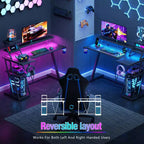 Bureau de jeu noir de 39 pouces, petite table d'ordinateur en L avec support d'écran, étagères de rangement, bureau d'angle moderne pour gamer, économiseur d'espace pour salle PC