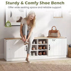 Banc à chaussures 2 portes Costway avec étagères réglables et espace de rangement caché Naturel + Blanc/Blanc