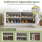 Banc à chaussures 2 portes Costway avec étagères réglables et espace de rangement caché Naturel + Blanc/Blanc
