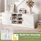 Banc à chaussures 2 portes Costway avec étagères réglables et espace de rangement caché Naturel + Blanc/Blanc