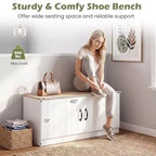 Banc à chaussures 2 portes Costway avec étagères réglables et espace de rangement caché Naturel + Blanc/Blanc