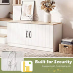Banc à chaussures 2 portes Costway avec étagères réglables et espace de rangement caché Naturel + Blanc/Blanc