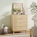 Commodes 4 tiroirs 2 pièces, Commodes de placard cannelées, Commodes de rangement en bois pour chambre à coucher, salon, couloir, Naturel