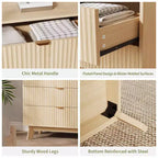 Commodes 4 tiroirs 2 pièces, Commodes de placard cannelées, Commodes de rangement en bois pour chambre à coucher, salon, couloir, Naturel
