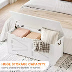 Banc de rangement polyvalent en bois avec couvercle à charnière de sécurité – Coffre de style ferme et organisateur de jouets pour entrée, salon, chambre à coucher