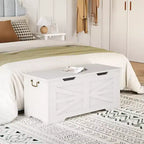 Banc de rangement polyvalent en bois avec couvercle à charnière de sécurité – Coffre de style ferme et organisateur de jouets pour entrée, salon, chambre à coucher