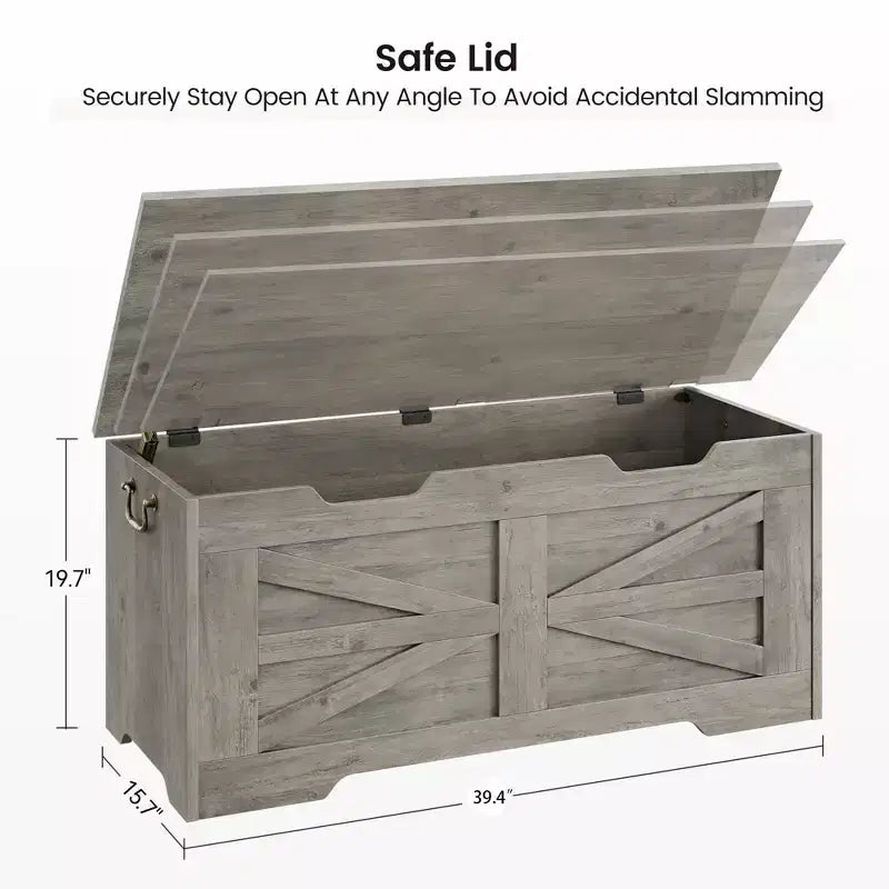 Banc de rangement polyvalent en bois avec couvercle à charnière de sécurité – Coffre de style ferme et organisateur de jouets pour entrée, salon, chambre à coucher