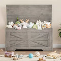 Versatile Wooden Storage Bench with Safety Hinge Lid - Farmhouse Style Chest and Toy Organizer for Entryway, Living Room, Bedroom