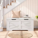 Banc de rangement polyvalent en bois avec couvercle à charnière de sécurité – Coffre de style ferme et organisateur de jouets pour entrée, salon, chambre à coucher