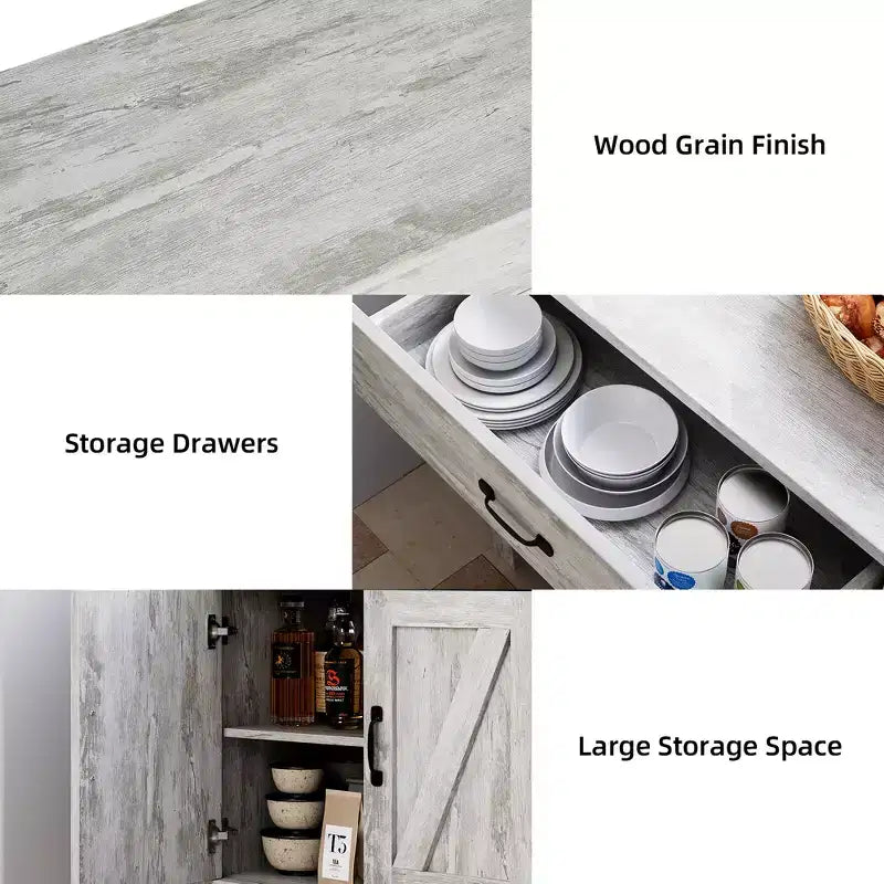 Meuble de buffet, armoire de rangement de cuisine avec tiroirs, porte, étagères réglables, buffet autoportant avec placard de rangement