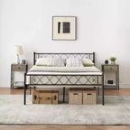 Cadre de lit en métal Queen Size, avec rangement sous le lit, aucun sommier tapissier requis, silencieux, montage facile, noir