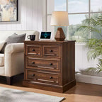 Table de chevet avec 4 tiroirs de rangement, table de nuit large de 66 cm avec station de charge, tables d'appoint en bois pour chambre à coucher, salon