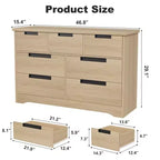 COZONY Commode à 7 tiroirs de 118,9 cm de large, en chêne naturel, avec poignées intégrées
