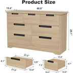 COZONY Commode à 7 tiroirs de 118,9 cm de large, en chêne naturel, avec poignées intégrées