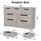 COZONY Commode à 7 tiroirs de 118,9 cm de large, en chêne naturel, avec poignées intégrées