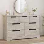 COZONY Commode à 7 tiroirs de 118,9 cm de large, en chêne naturel, avec poignées intégrées