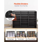 Organisateur de documents VEVOR, 27 compartiments, casier à courrier métallique avec grille métallique amovible, trieur de courrier avec plateau en bois, noir