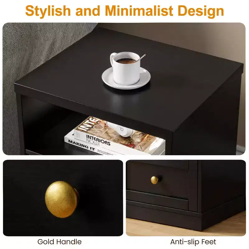 Table de chevet moderne avec porte et étagère ouverte