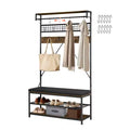 VEVOR Hall Tree, 72 in Coat Rack with Shoe Bench, 2-Tier Freestanding Shoe Rack Storage Organizer with Hooks, Hanging Rod and Wire Shelf,Brown & Black