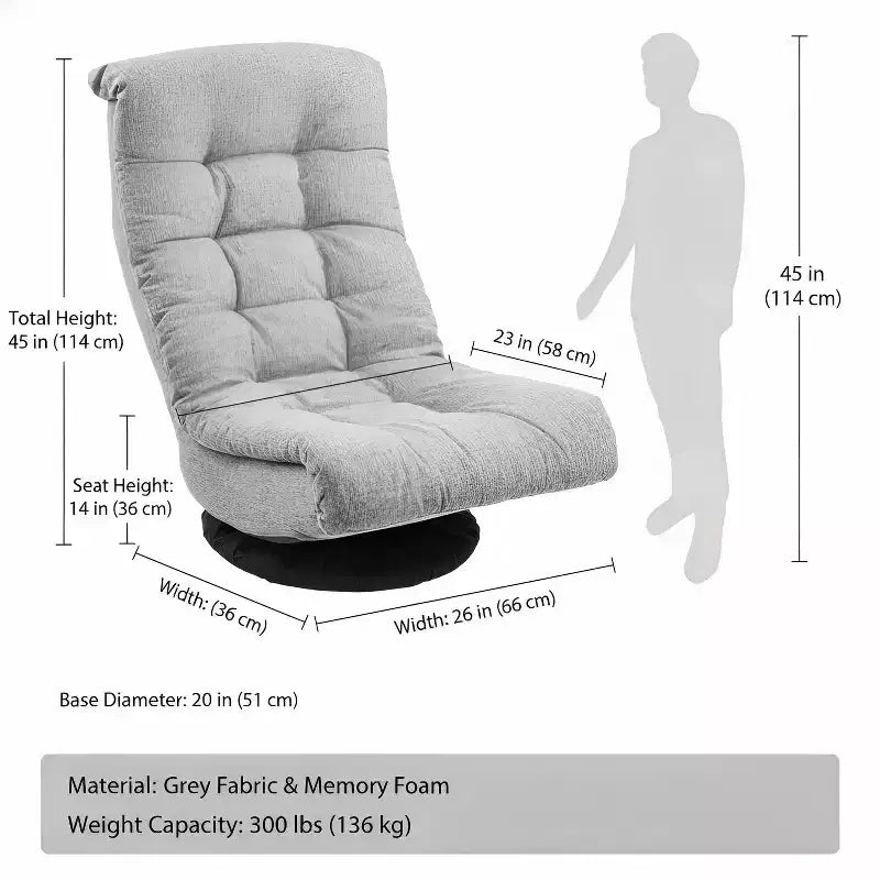 Chaise longue pivotante en mousse Summit Adventure avec appuie-tête, compatible avec le sol, chaise de jeu réglable, gris 26x23x14 pouces