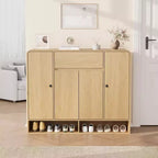 Meuble à chaussures de 120 cm avec 4 portes et 1 tiroir, organiseur d'entrée grande capacité avec coins arrondis, meuble à chaussures étroit pour couloir, salon