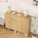 Meuble à chaussures de 120 cm avec 4 portes et 1 tiroir, organiseur d'entrée grande capacité avec coins arrondis, meuble à chaussures étroit pour couloir, salon