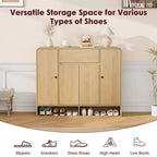 Meuble à chaussures de 120 cm avec 4 portes et 1 tiroir, organiseur d'entrée grande capacité avec coins arrondis, meuble à chaussures étroit pour couloir, salon