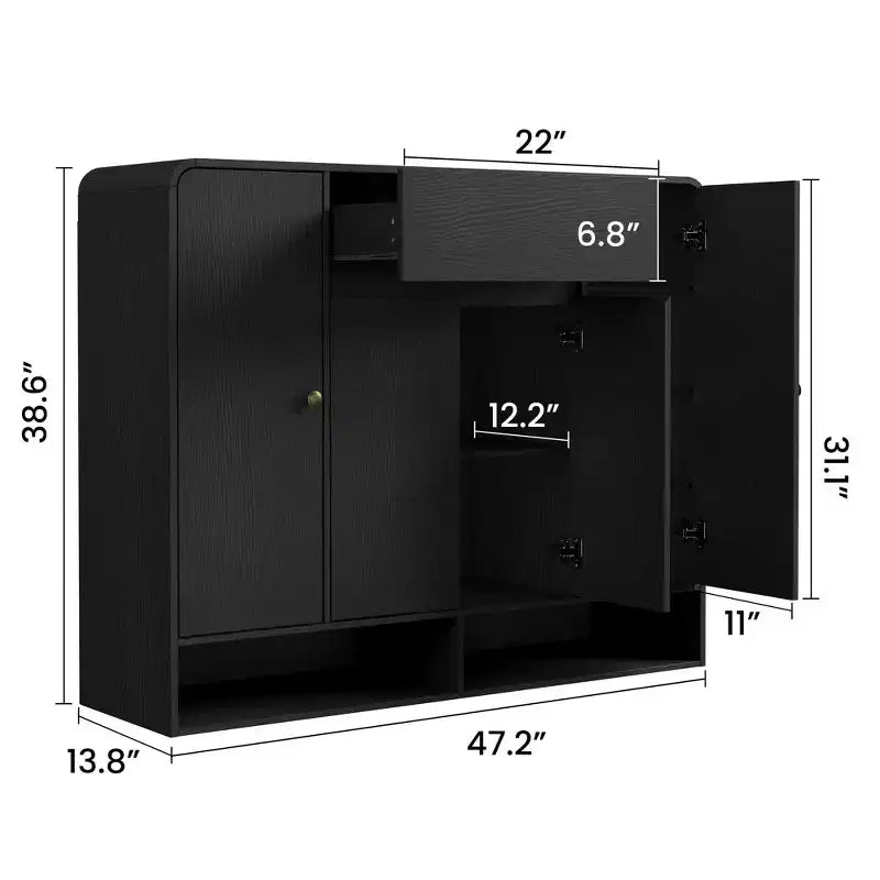 Meuble à chaussures de 120 cm avec 4 portes et 1 tiroir, organiseur d'entrée grande capacité avec coins arrondis, meuble à chaussures étroit pour couloir, salon