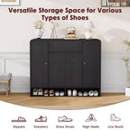 Meuble à chaussures de 120 cm avec 4 portes et 1 tiroir, organiseur d'entrée grande capacité avec coins arrondis, meuble à chaussures étroit pour couloir, salon