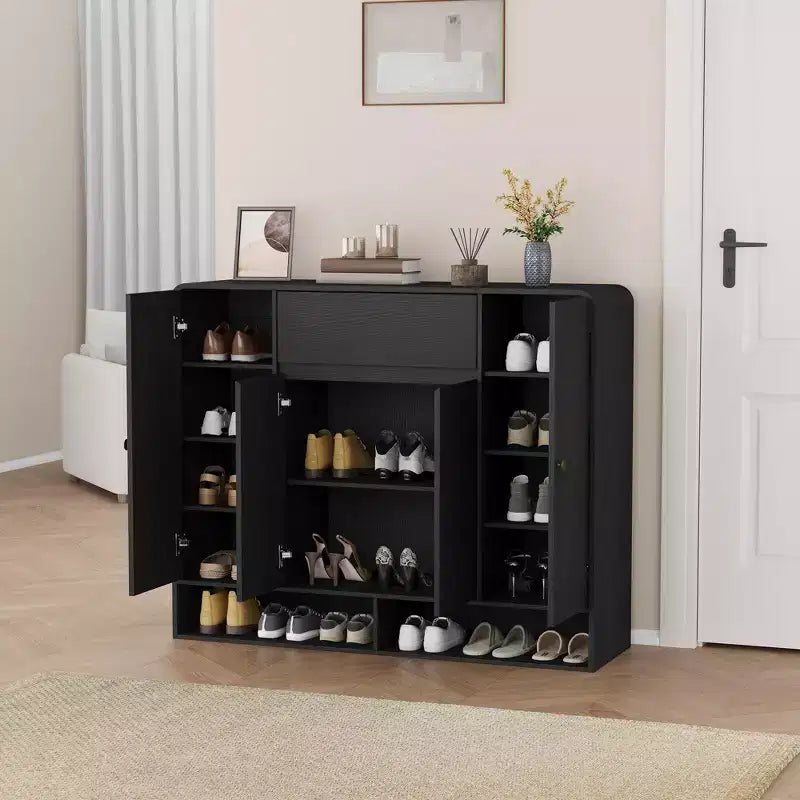 47.2 Shoe Storage Cabinet with 4 Doors & 1 Drawer, Large Capacity Entryway Organizer with Rounded Corners, Narrow Shoe Rack for Hallway, Living Room