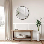 Miroir mural rond de 24 pouces, cadre en aluminium, miroir de salle de bain mural, verre HD incassable sans distorsion, miroir de courtoisie pour salon, entrée, chambre à coucher