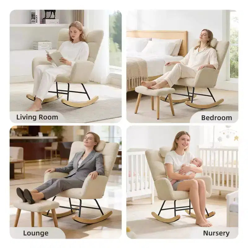 Fauteuil à Bascule de Crèche, Glider Confortable avec Dossier Haut, Siège Rembourré, Fauteuil d'Appoint Vert pour Salon, Chambre