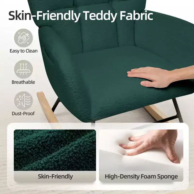 Fauteuil à Bascule de Crèche, Glider Confortable avec Dossier Haut, Siège Rembourré, Fauteuil d'Appoint Vert pour Salon, Chambre