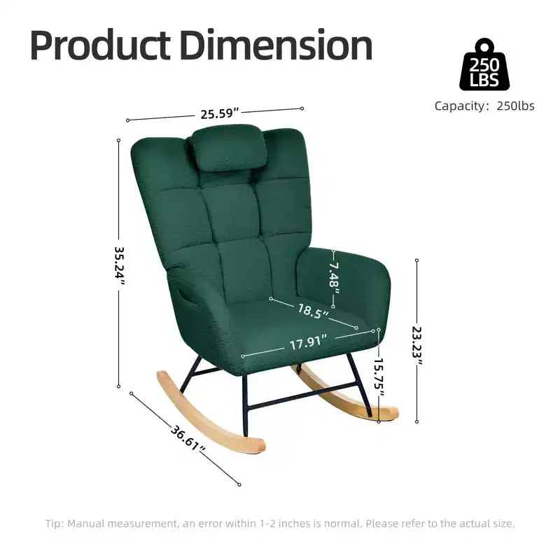 Fauteuil à Bascule de Crèche, Glider Confortable avec Dossier Haut, Siège Rembourré, Fauteuil d'Appoint Vert pour Salon, Chambre