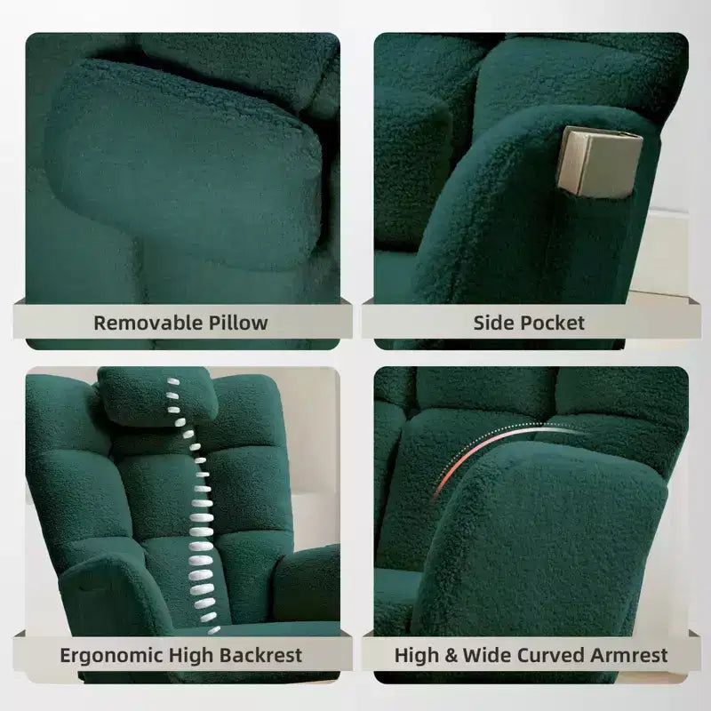 Fauteuil à Bascule de Crèche, Glider Confortable avec Dossier Haut, Siège Rembourré, Fauteuil d'Appoint Vert pour Salon, Chambre